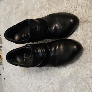 Ziera‎ Black Leather Ankle Boots Booties Heel Round Toe Comfortable Shoes,Sz 39
